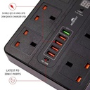 مشترك كهرباء 6 منافذ مع 6 مخارج يو اس بي و تايب سي 2500 واط