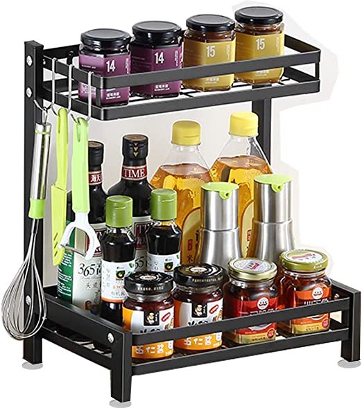 استاند منظم وحامل للتوابل والبرطمانات 2 دور من الفولاذ المجلفن