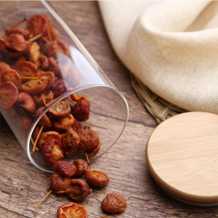 علبة دائرية اكليريك شفاف لحفظ البقوليات والمكسرات بغطاء خشب