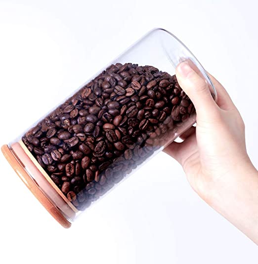 علبة دائرية اكليريك شفاف لحفظ البقوليات والمكسرات بغطاء خشب