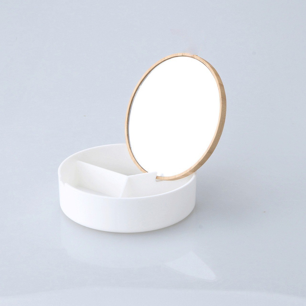 علبة اكليريك مقسمة لتنظيم الاكسسورات والمجوهرات بغطاء خشبي بمرايا