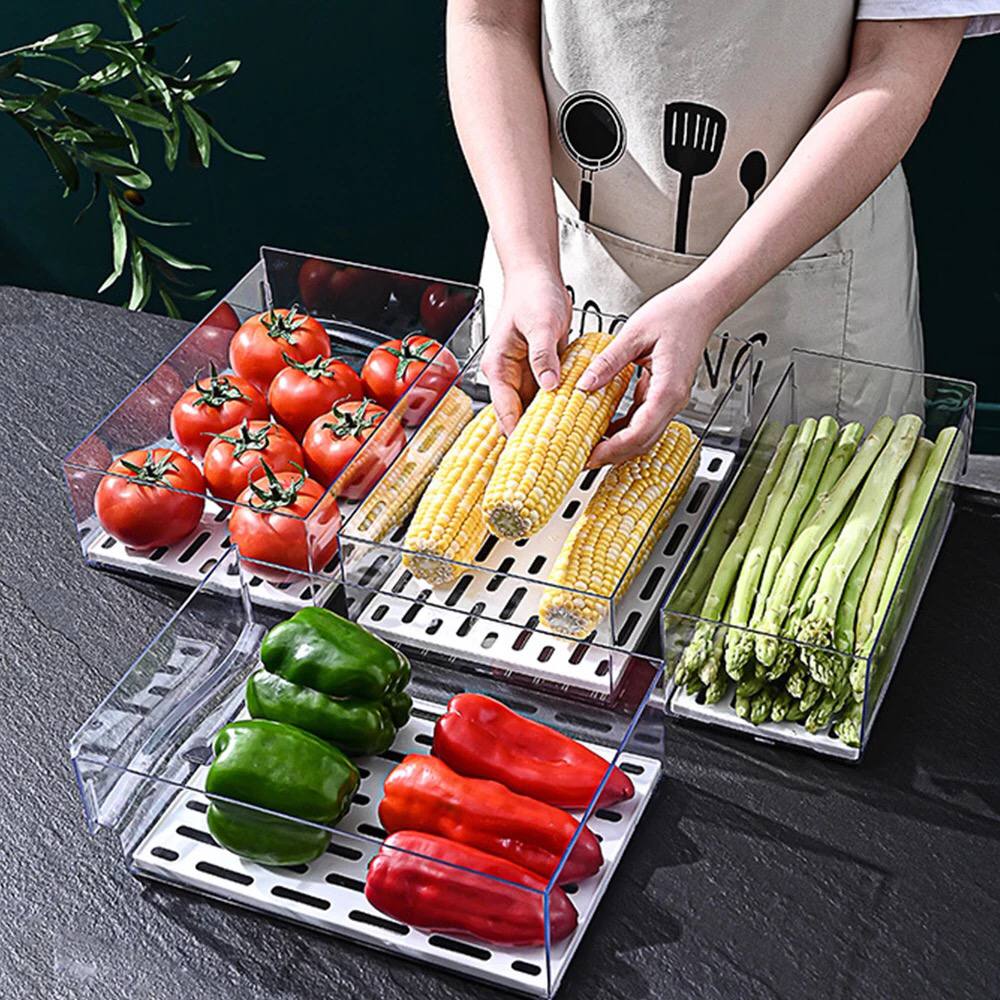 درج اكليريك كبير منظم وحامل للفواكه والخضروات بمصفاه وغطاء محكم الغلق