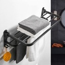 رف مزدوج لحمل وتنظيم الفوط وادوات الحمام بهوكات من الاستانليس قابل للطي