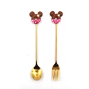 طقم معالق وشوك ميكي ماوس 4 قطع استانليس مطلي باللون الذهبي