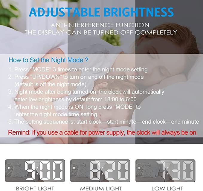 ساعة منبه بشاشة ليد رقمية مع خاصية التحكم الصوتي وعرض التاريخ ودرجة الحرارة