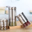 طقم توابل 3 قطع بمقاسات مختلفة لحفظ وتنظيم الفلفل والملح والشطة من الزجاج والاستانليس