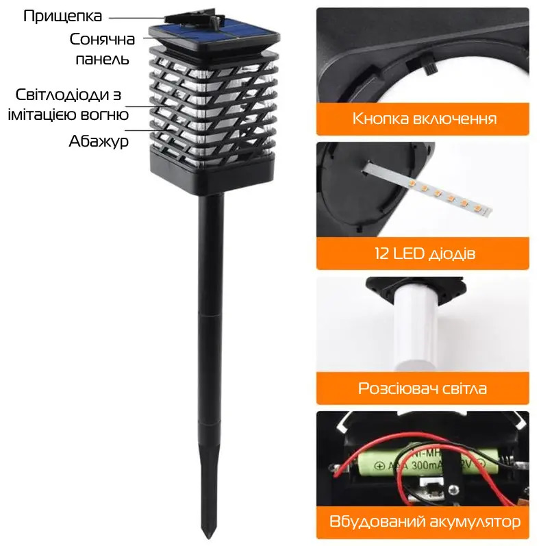كشاف شعلة يعمل بالطاقة الشمسية وتربروف للعمل تحت الامطار مناسب للتعليق او التثبيت علي الارض