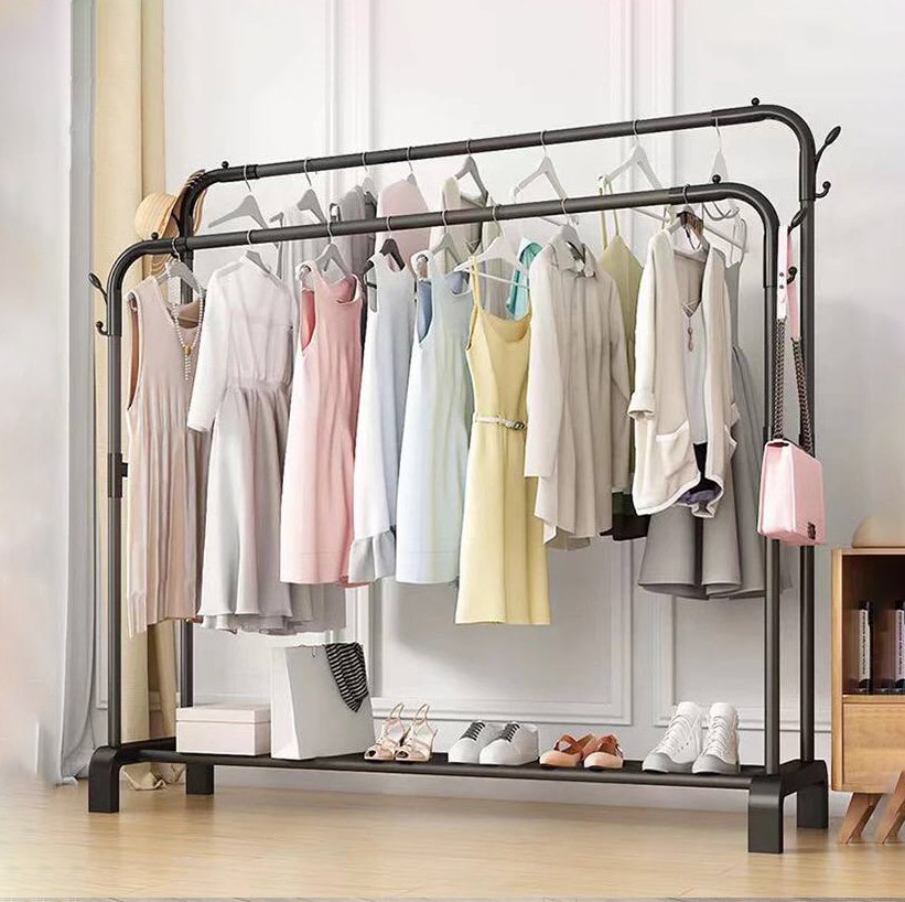 استاند ملابس زوجي بهوكات لحمل وتنظيم الملابس والأحذية والشنط والقبعات لغرف النوم والدريسنج