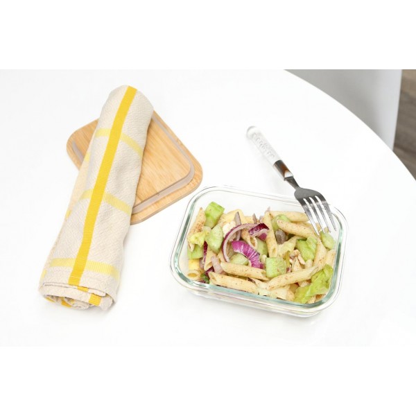 علبه حفظ وتنظيم الطعام للثلاجة والمطبخ من الزجاج بغطاء خشبي محكم الغلق