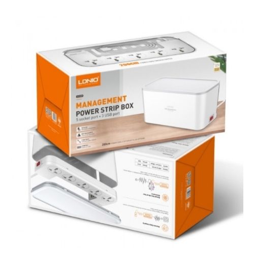 مشترك كهربائي 5 فيشة مع 3 منافذ يو اس بي ببوكس منظم للاسلاك وستاند للهواتف و الأجهزه