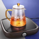 براد زجاجي بنقوش ومصفاه للاعشاب وغطاء ويد ذهبي 600 ملي