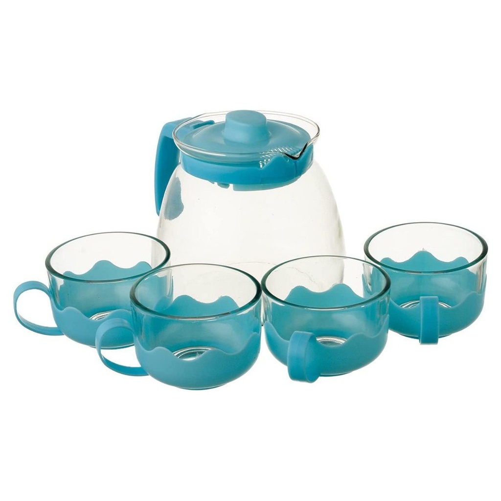 طقم شاي براد بيركس بمصفاه استانليس ستيل بغطاء ويد مع 4 استكانات لتقديم الشاي للضيوف