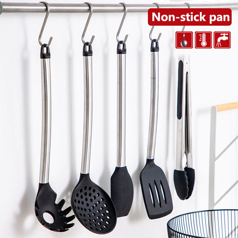 طقم توزيع سيليكون 12 قطعه بيد استانليس ستيل مع الحامل