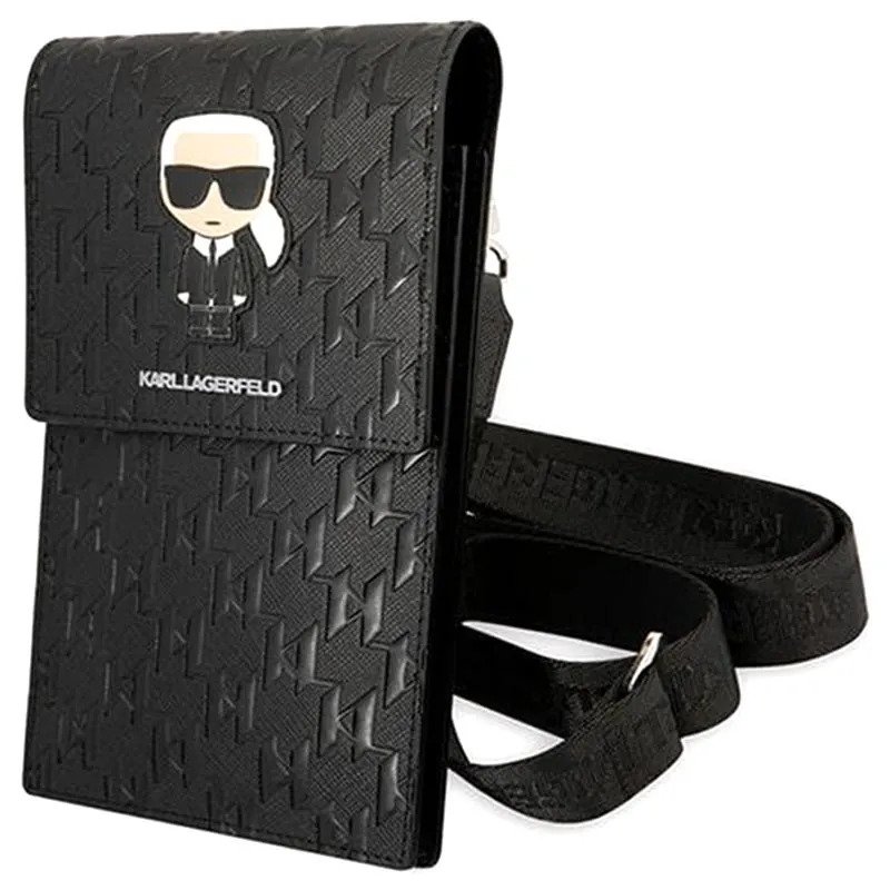 شنطة رجالي كتف كارل لاغرفيلد لحمل الموبايل والمتعلقات الشخصية مع 3 فتحات للبطاقات والكروت