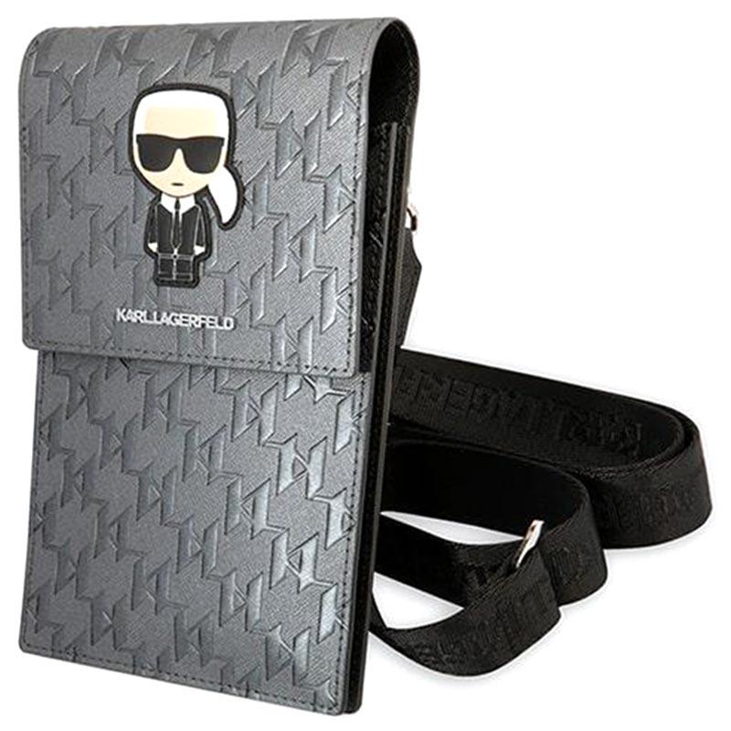 شنطة رجالي كتف كارل لاغرفيلد لحمل الموبايل والمتعلقات الشخصية مع 3 فتحات للبطاقات والكروت