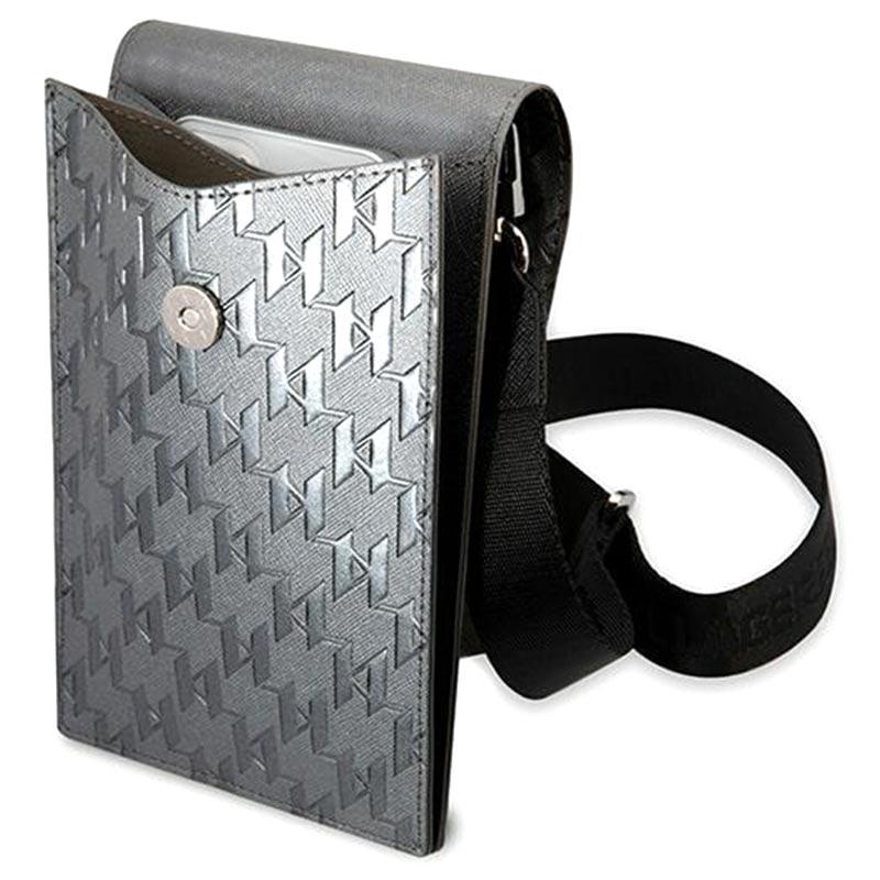 شنطة رجالي كتف كارل لاغرفيلد لحمل الموبايل والمتعلقات الشخصية مع 3 فتحات للبطاقات والكروت