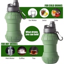 زجاجة مياه سيليكون للمشروبات الباردة والساخنة قابله للطي للرحلات والسفر وتسلق الجبال بميدالية لسهولة الحمل والتعليق 550 ملي