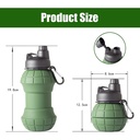زجاجة مياه سيليكون للمشروبات الباردة والساخنة قابله للطي للرحلات والسفر وتسلق الجبال بميدالية لسهولة الحمل والتعليق 550 ملي