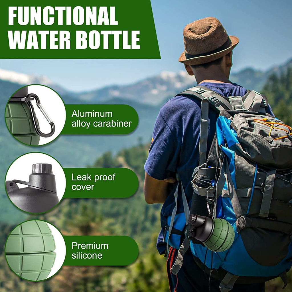 زجاجة مياه سيليكون للمشروبات الباردة والساخنة قابله للطي للرحلات والسفر وتسلق الجبال بميدالية لسهولة الحمل والتعليق 550 ملي