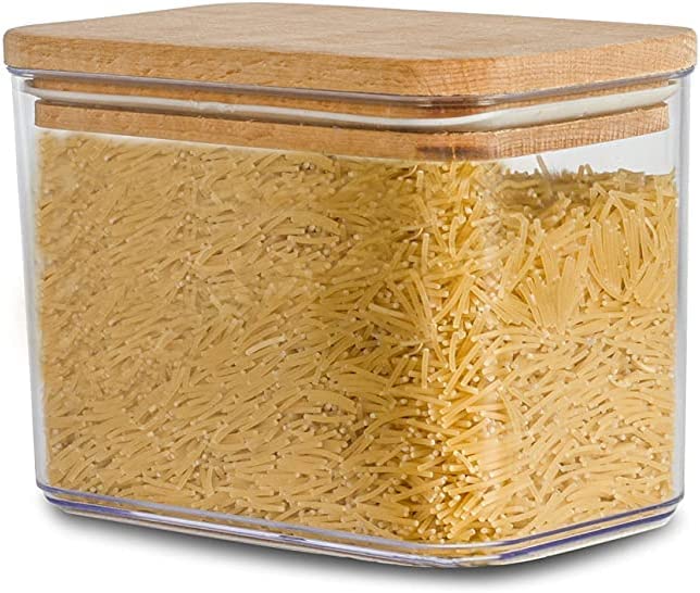 علبة مستطيلة لحفظ الحبوب والبقوليات والمكسرات بغطاء خشبي محكم الغلق لتر