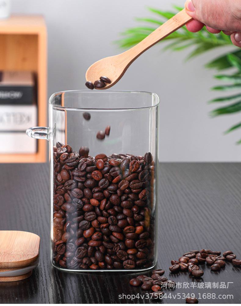 برطمان زجاج لتر غطاء خشب ومعلقة  لحفظ وتخزين البقوليات والحبوب والكورن فليكس والمكسرات ‏