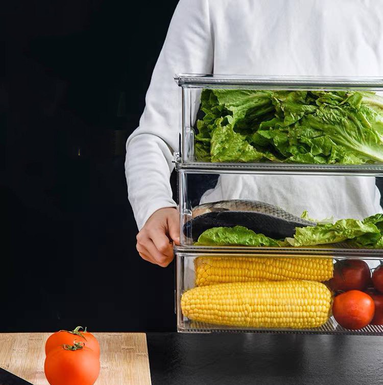 علبة ومنظم ثلاجة اكليريك بغطاء محكم الغلق لتنظيم وحمل الفواكه والخضروات