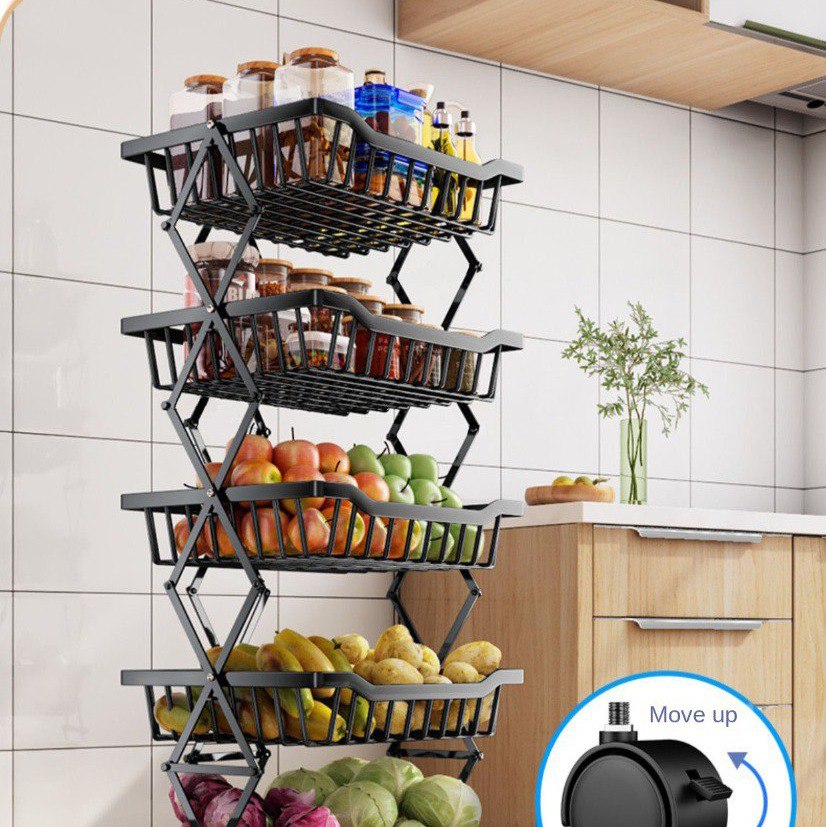استاند معدني 5 دور قابل للطي منظم لادوات المطبخ والحمام بعجلات لسهولة الحركة
