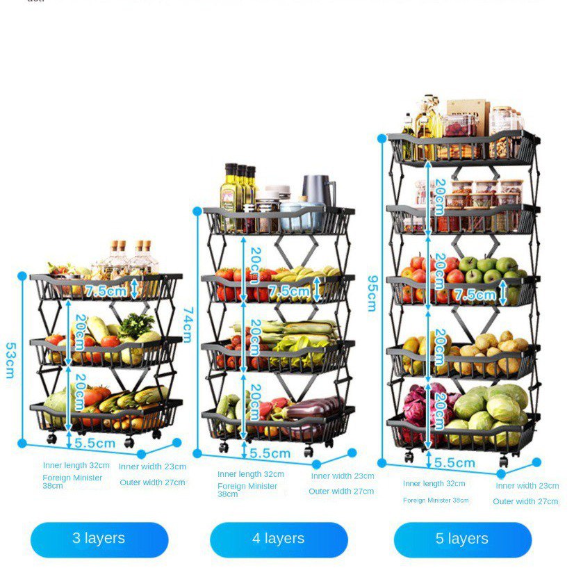 استاند معدني 5 دور قابل للطي منظم لادوات المطبخ والحمام بعجلات لسهولة الحركة