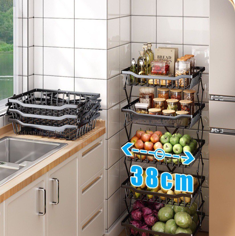 استاند معدني 5 دور قابل للطي منظم لادوات المطبخ والحمام بعجلات لسهولة الحركة