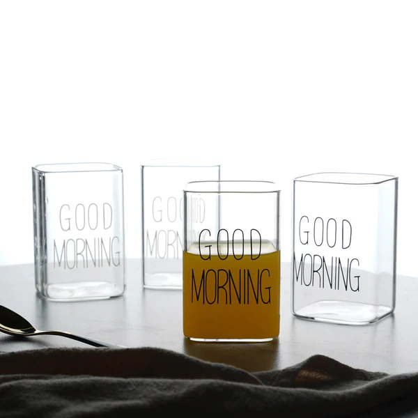 كوباية جود مورنينج لشرب وتقديم العصائر والشاي والنسكافيه من الزجاج الشفاف