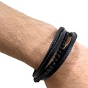 Men Black Leather 5 layers Bracelet Metal Black Lock