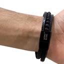 Men Black Leather 5 layers Bracelet Metal Black Lock