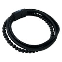 Men Black Leather 5 layers Bracelet Metal Black Lock