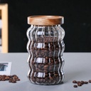 برطمان زجاج مضلع 550 ملي بغطاء خشبي محكم الغلق لحفظ وتخزين التوابل والشاي والسكر والقهوة