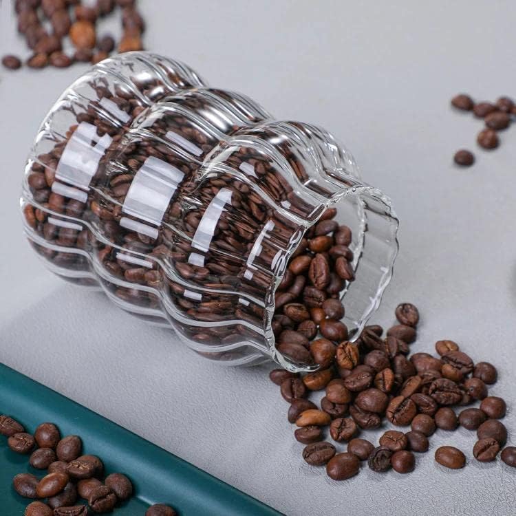 برطمان زجاج مضلع 550 ملي بغطاء خشبي محكم الغلق لحفظ وتخزين التوابل والشاي والسكر والقهوة