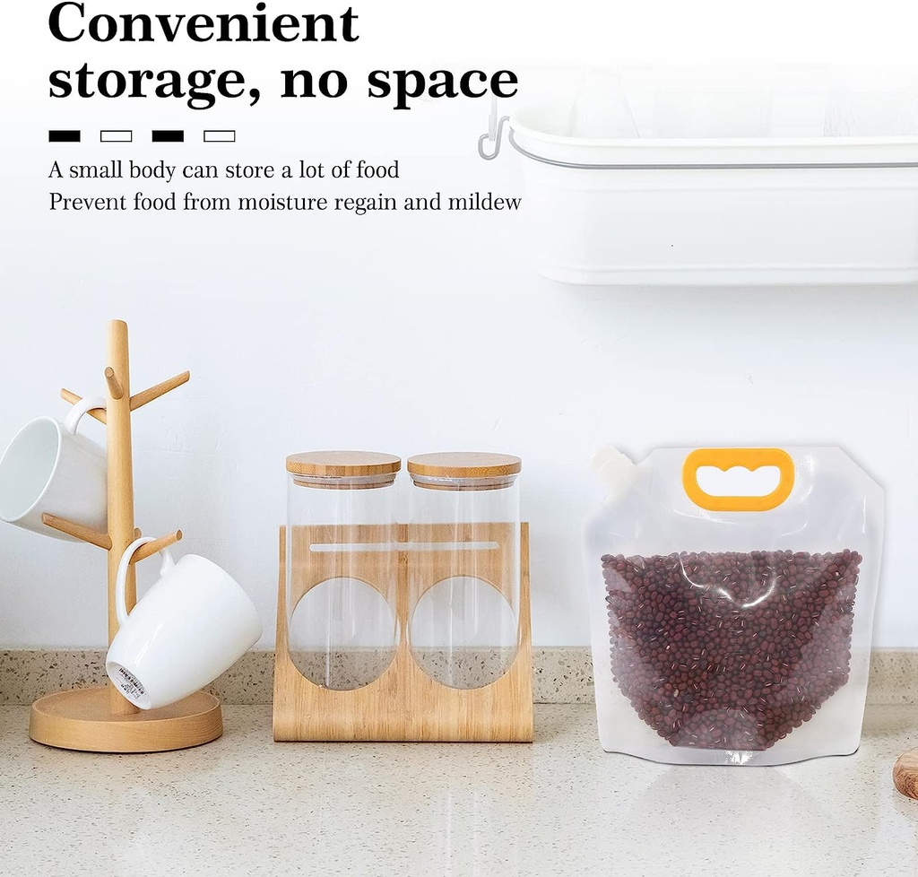 كيس حفظ وتخزين الأرز والحبوب والبقوليات 4 لتر بغطاء ويد قابل للطي والغسيل لإعادة الاستخدام