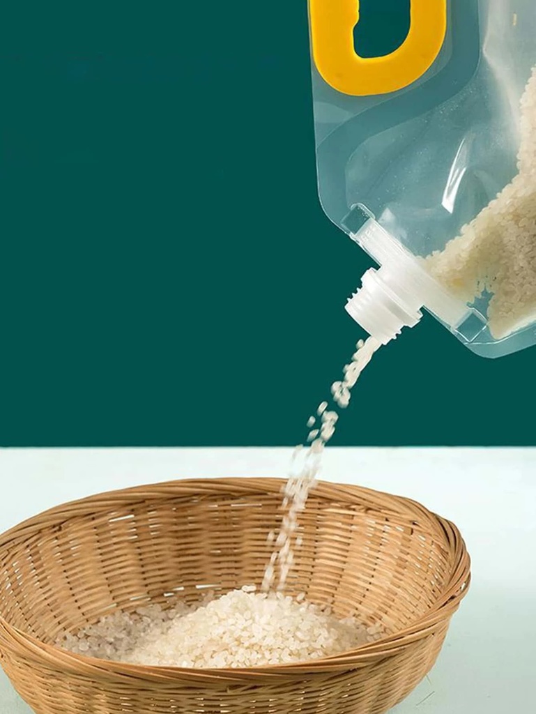 كيس حفظ وتخزين الأرز والحبوب والبقوليات 4 لتر بغطاء ويد قابل للطي والغسيل لإعادة الاستخدام