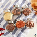 طقم توابل زجاج 4 قطع لحفظ وتنظيم الفلفل والملح والشطة بغطاء محكم الغلق