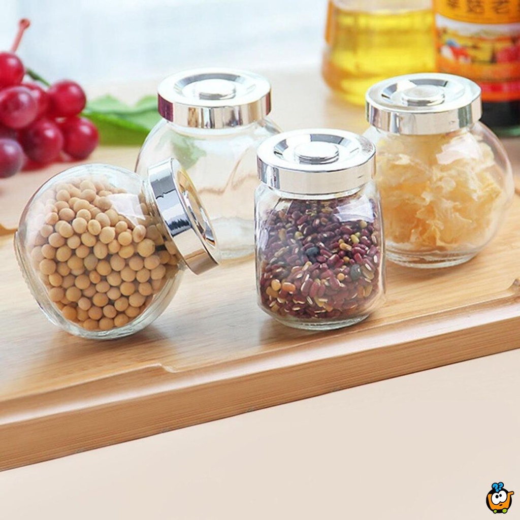 طقم توابل زجاج 3 قطع لحفظ وتنظيم الفلفل والملح والشطة بغطاء محكم الغلق