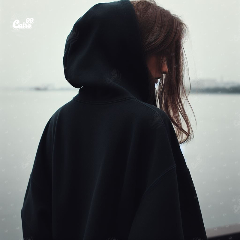 للرجال و النساء Darkness  هودي اوفر سايز قطن بكابيشو باللون الاسود