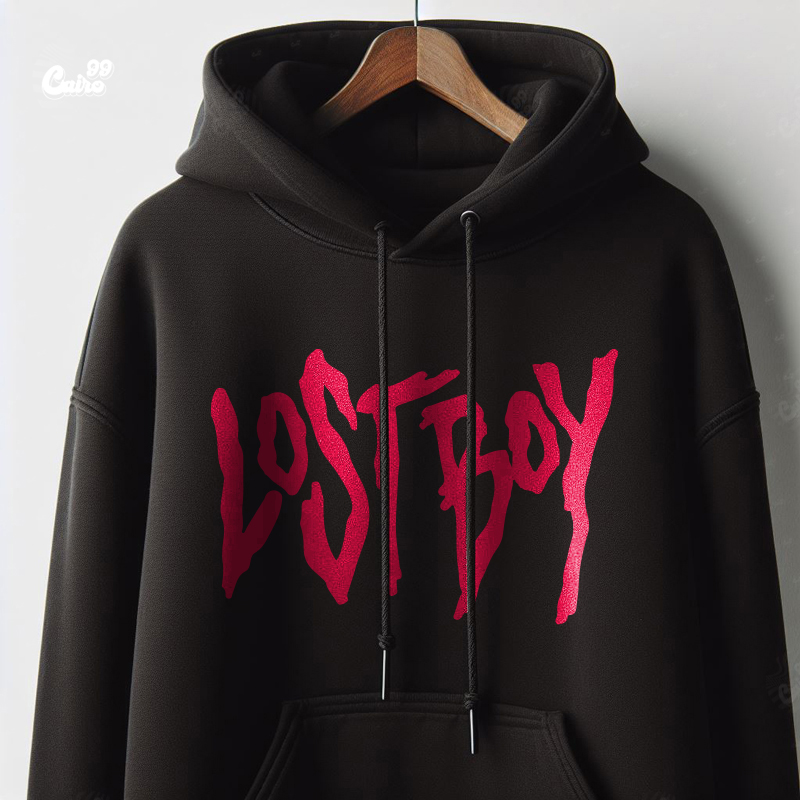 Lost boy هودي اوفر سايز قطن بكابيشو باللون الاسود  للرجال والنساء