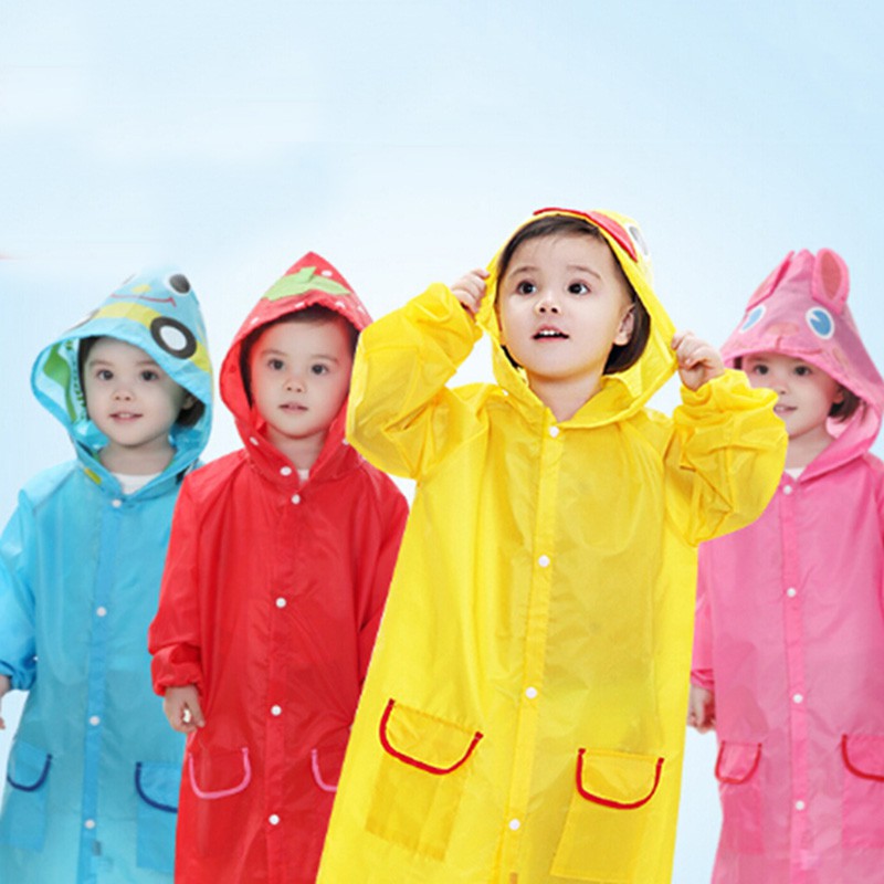 كوت وتربروف لحماية الاطفال من المطر والأتساخ بكابشوه وجيوب امامية برسومات مميزة قابل للطي