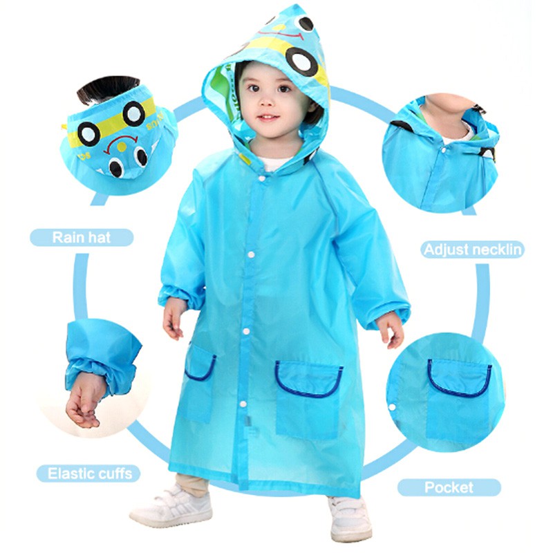 كوت وتربروف لحماية الاطفال من المطر والأتساخ بكابشوه وجيوب امامية برسومات مميزة قابل للطي
