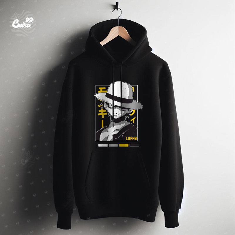 Luffy هودي اوفر سايز قطن باللون الأسود