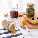 برطمان زجاج 50 ملي لحفظ وتخزين التوابل والزعفران والمستكة بغطاء شكل خشبي ومعلقة لسهولة الأستخدام