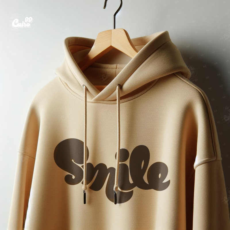 Smile هودي اوفر سايز قطن باللون البيج