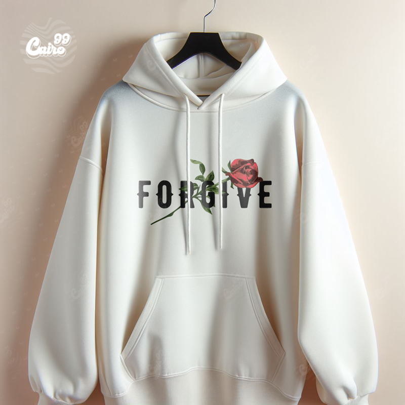 Forgive  هودي  اوفر سايز قطن باللون الابيض