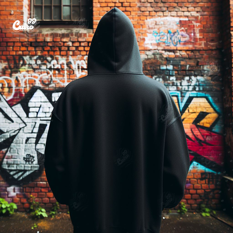 Smile  هودي اوفر سايز قطن باللون الاسود