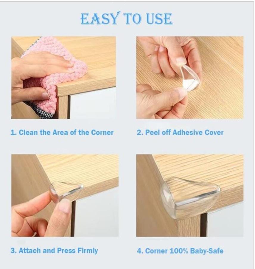 مجموعة حامي زوايا سيليكون بلزق دبل فيس للاثاث لحماية مثالية للاطفال من التصادم 4 قطع