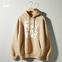 Baby I was Born This way هودي اوفر سايز قطن باللون البيج